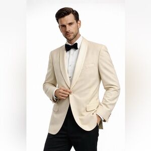 vintage 60s HART SCHAFFNER MARX dinner jacket blazer wool polyester ivory 42L